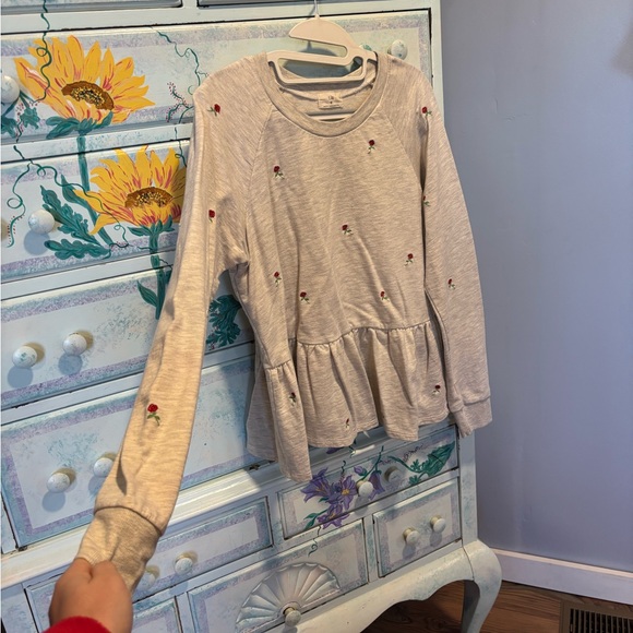 T.La Long Sleeve Peplum Top with Floral Embroidery - Picture 2 of 5